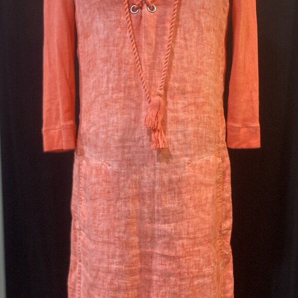 *20🤗You Are Sweet💛 Salmon Sandwich Pure Linen Dress - Picture 3 of 14